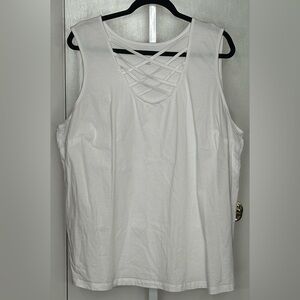 🤍 Roaman’s White Tank Top — Size 22/24 1X, Crisscross Neckline 🤍